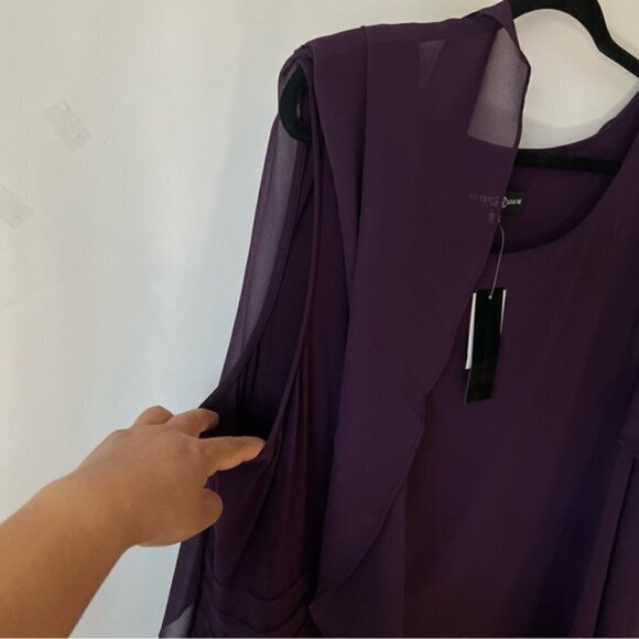 Betsy & Adam, Women's Plus, Chiffon Capelet Sheath Dress - Plum. Size: 22W. NWT. - Picture 12 of 13